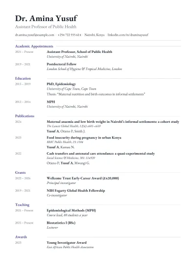 Academic CV template
