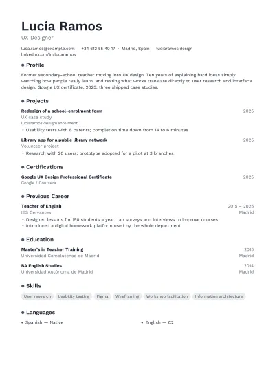 Career Change Resume template