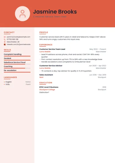 Customer Service Resume template