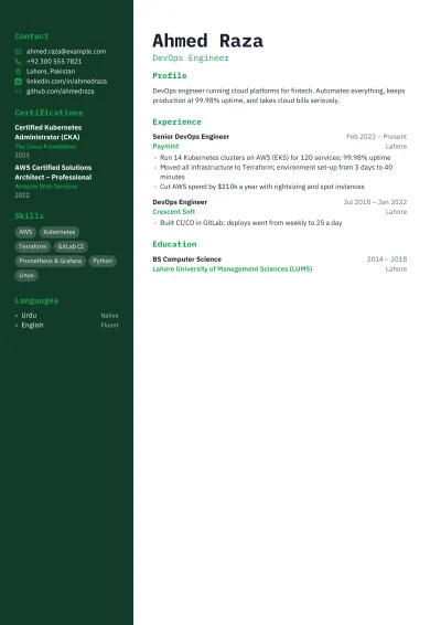 DevOps Engineer Resume template