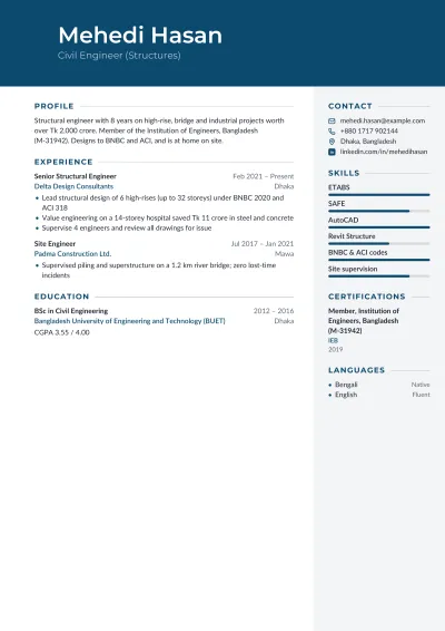 Engineer CV template