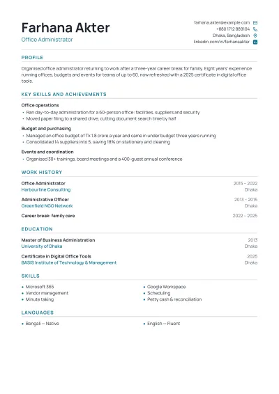 Functional Resume example: the first page of the finished PDF