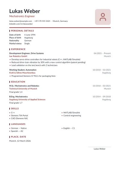 German CV (Lebenslauf) template