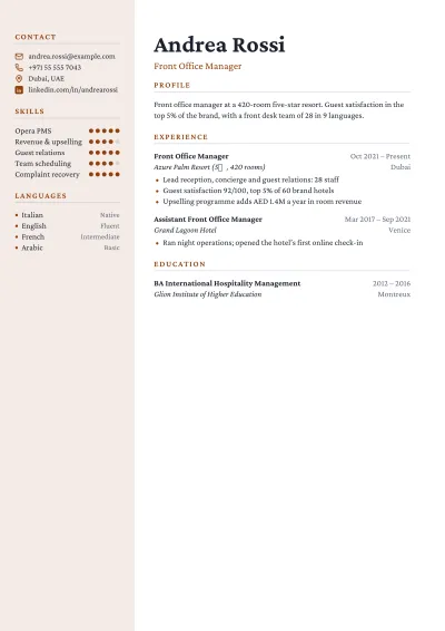 Hospitality CV template