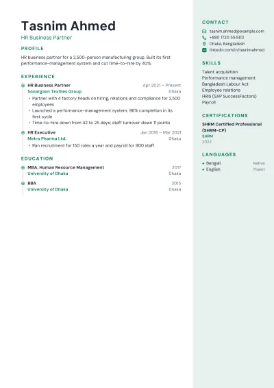 HR CV template