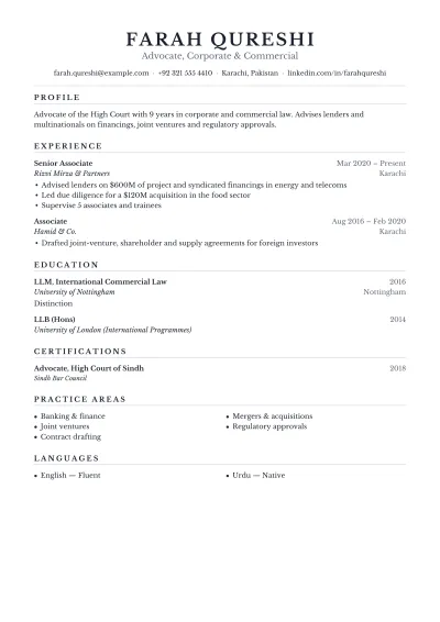 Lawyer CV template