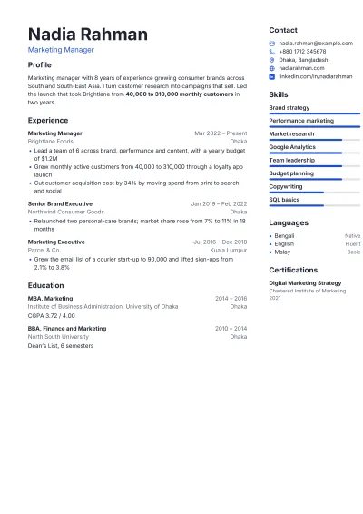 Marketing CV template