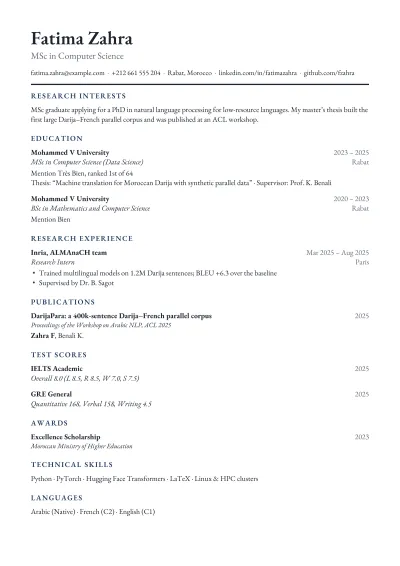 PhD Application CV template