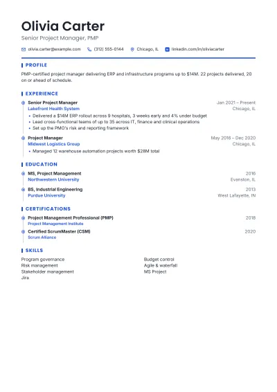 Project Manager Resume template