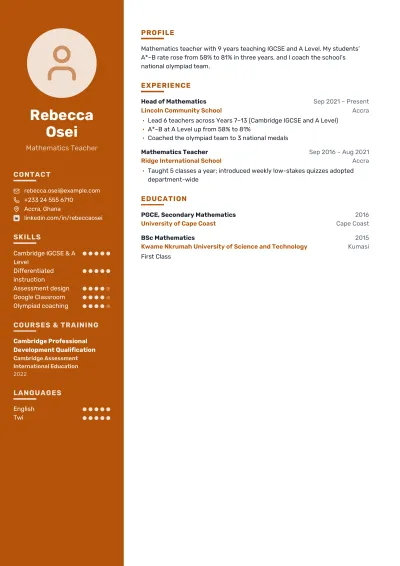 Teacher CV template