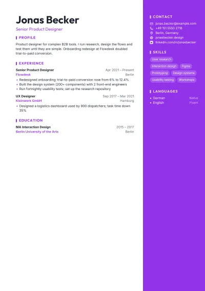 UX Designer Resume template