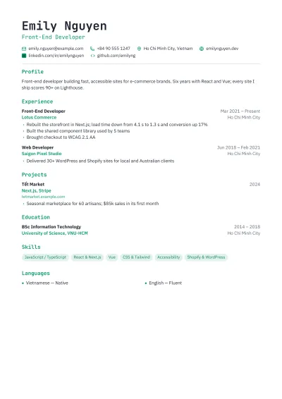 Web Developer Resume template