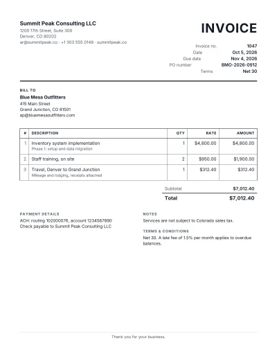 مثال فاتورة أمريكية